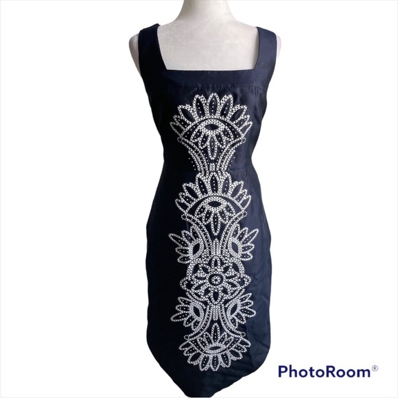 TORY BURCH Navy 100% SILK Embroidered Midi Formal Dress NWOT SZ 10 - Picture 3 of 7